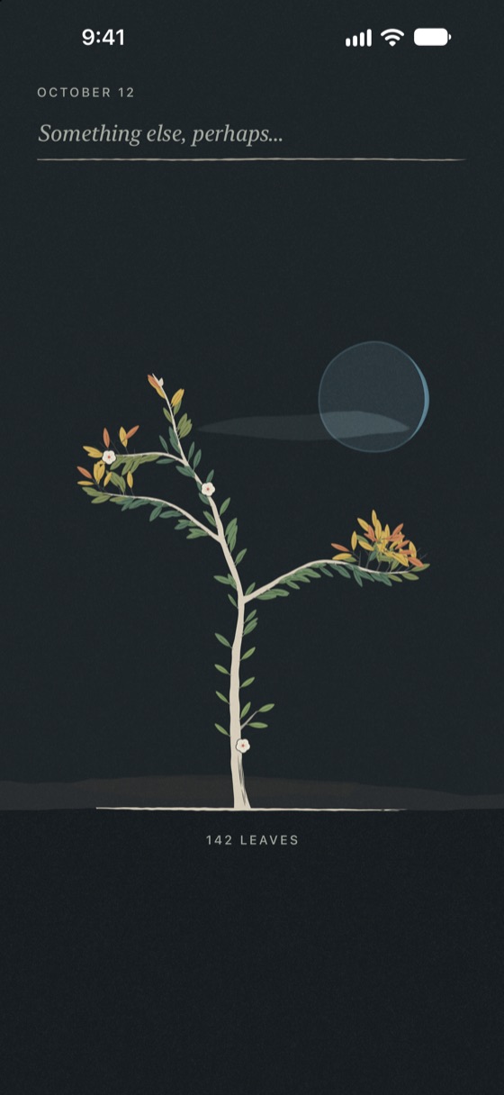 The tree at night in dark mode, under a pale blue moon